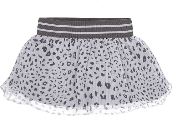 Grijs gestreepte rok met luipaardprint en elastische tailleband.