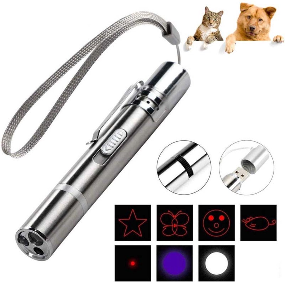 Laserpen – Laserlamp – Laserpointer – Laser – Zaklamp – Uv-Licht – Multifunctioneel – 7 Verschillende Standen – Dierenspeelgoed – Usb-Oplaadbaar