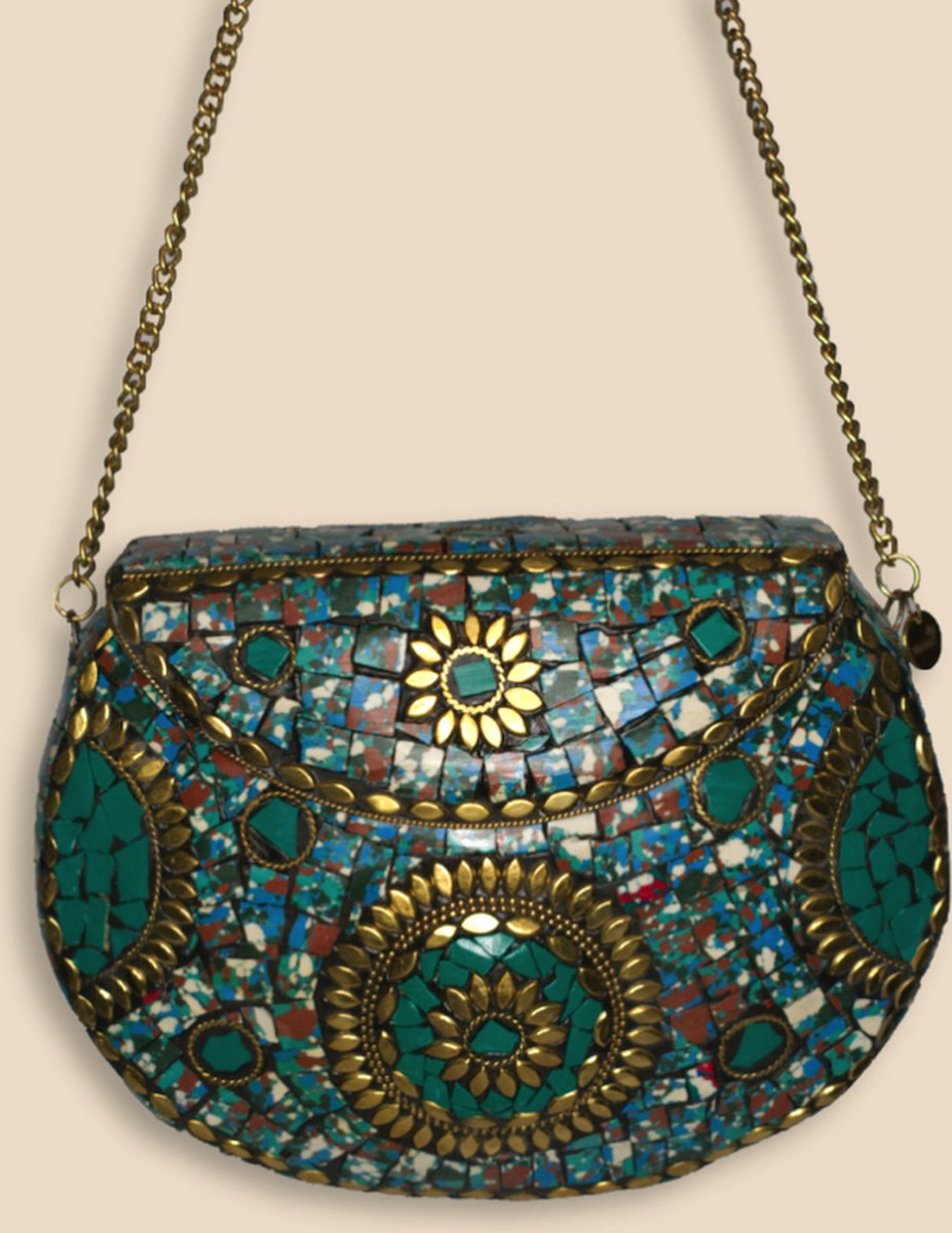 Bravas Boutique Metal Mosaic Clutch Bag - SANDIA - Turquoise
