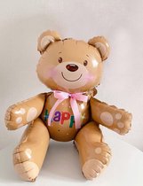 Folie ballon teddybeer met tekst happy 60x45 cm