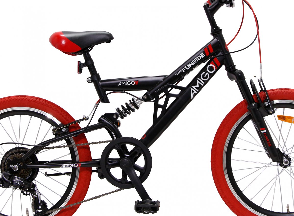 Amigo Fun Ride VTT 20 pouces Pour garcons et filles Avec 7 vitesses Zwart Rouge bol