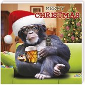 Kaart - Kerst - Tracks - Chimpansee met bier - XS221A