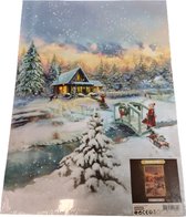 Kerst canvas kerstman met led lampjes - 28 x 38 cm - Met 3 led lampjes - Werkt op batterijen