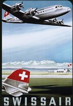 Swissair DC-4.   Metalen wandbord 20 x 30 cm.