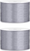3x Luxe Hobby/decoratie antraciet zilver grijze satijnen sierlinten 3,5 en 5 cm x 25 meter- Luxe kwaliteit - Cadeaulint satijnlint/ribbon