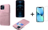 Apple iPhone 13 Pro Max Back Cover | Pu Leren Telefoonhoesje | Wallet | Licht Roze + 1x Screenprotector
