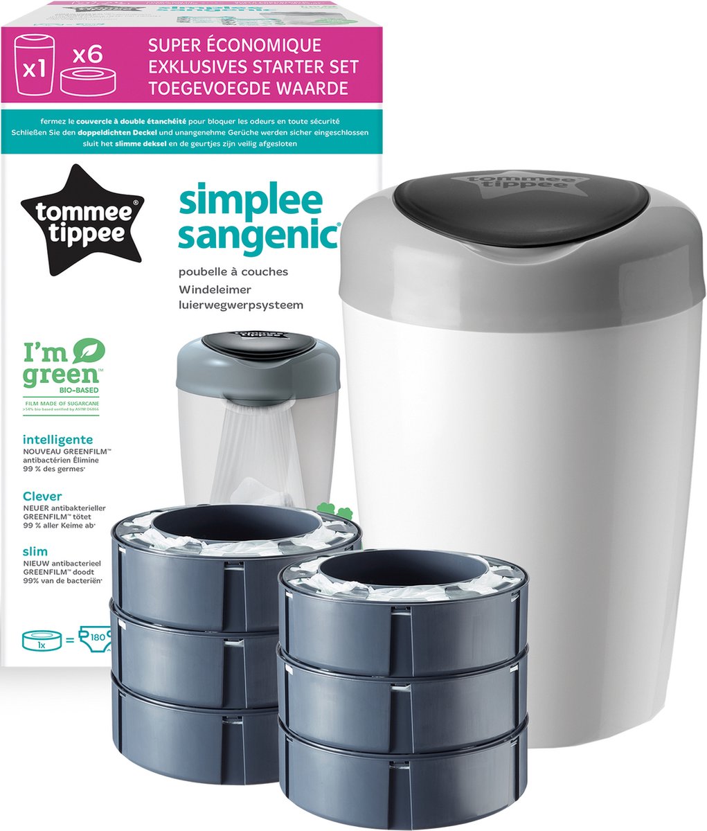 Tommee Tippee Simplee Sangenic Starter Set Seau à couches + 6 recharges -  Wit | bol