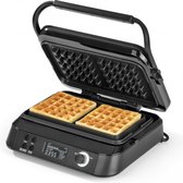 Bol.com N8WERK Premium Wafelijzer - 1600W - Zwart - LCD-display - 5 programma's - 2 texturen - 7 bruiningsniveaus aanbieding