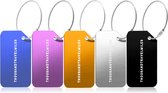 Aluminium Bagagelabel Verschillende kleuren – Kofferlabel – Aluminium Bagagelabel voor Koffer en Bagage – Reislabel – 5 stuks – Verschillende kleuren - Thousandtravelmiles