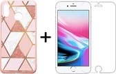 iPhone 7/8/SE 2020 Hoesje Marmer Roze Driehoek Print Siliconen Case - 1x iPhone 7/8/SE 2020 Screenprotector