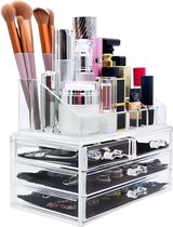 Macallen Make Up Organizer cosmetische opslag Make-up opbergdoos met lades en palletten - make-up container - kaptafel schoonheid box houder badkamer voor borstels nagellak Transparant