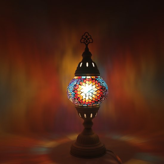 Turkse Lamp - Wit Mozaïek Lamp - Tafellamp - Marokkaanse Lamp - Oosterse Lamp - Recht  Hoog model -  bol diameter Ø  12 cm - Hoogte 42 cm - Authentiek - Handmade - Kleurrijk -