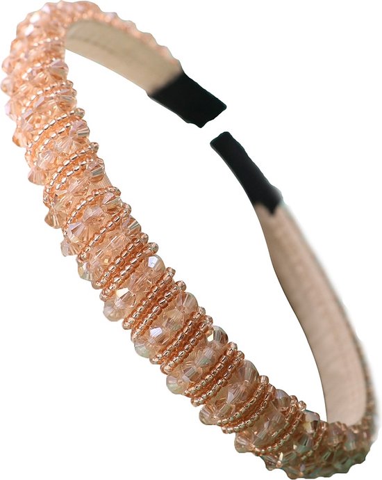 Haarband met Glaskralen - Diadeem - Breedte 1,5 cm - Champagne