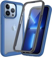 Apple iPhone 13 Pro Max Hoesje | Met ingebouwde screenprotector | Full Protect valbescherming | Doorzichtig / Blauw