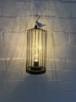 Industriële metalen LED lamp met vogel - zwart - 32 cm hoog x dia 14 x 12 cm - Hang of tafelmodel - Decoratieve verlichting