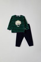 Woody pyjama baby meisjes - blauw-groen gestreept - highlander koe - kip - 212-3-PDL-V/920 - maat 80