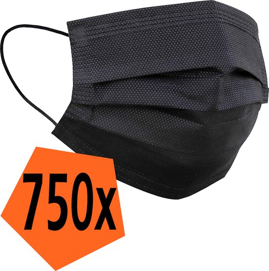 Masque buccal Zwart jetable - Masque buccal jetable non Medisch Masque buccal Zwart - Masque buccal Zwart jetable universel - 750 pièces