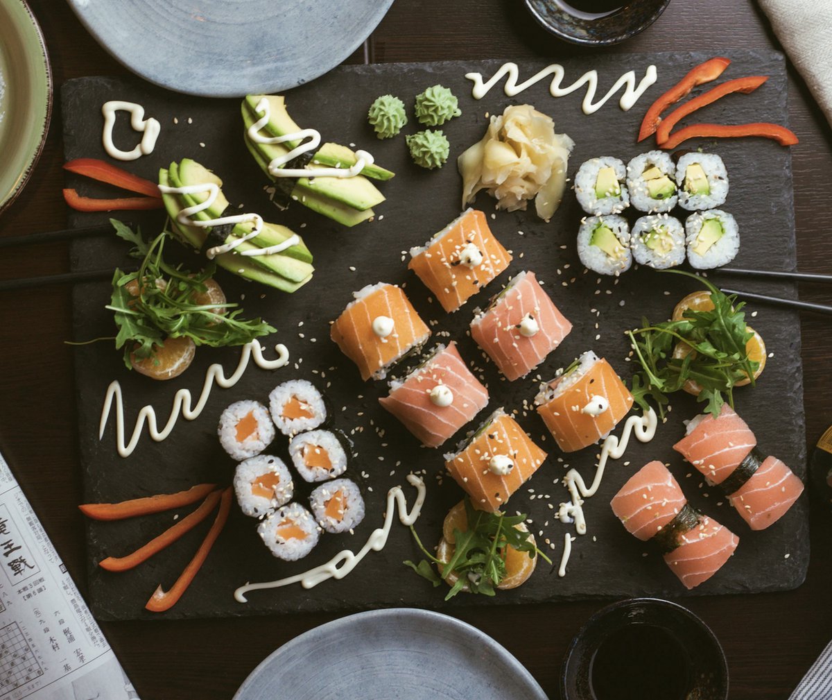Sushi servies 4 stuks Sushi 20 x 20 cm Leisteen Sushi bordjes