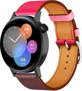 Strap-it Kunst leren smartwatch bandje - geschikt voor Huawei Watch GT 2 42mm / GT 3 42mm / GT 3 Pro 43mm - knalroze/roodbruin