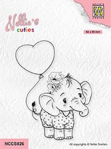 NCCS026 Nellie Snellen Cuties clearstamp Elephant with heart - stempel olifant met hartjes ballon - baby girl