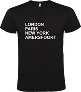 Zwart t-shirt met " London, Paris , New York, Amersfoort " print Wit size XL