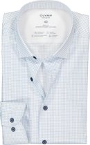 OLYMP Level 5 body fit overhemd 24/7 - wit met lichtblauw tricot dessin - Strijkvriendelijk - Boordmaat: 44