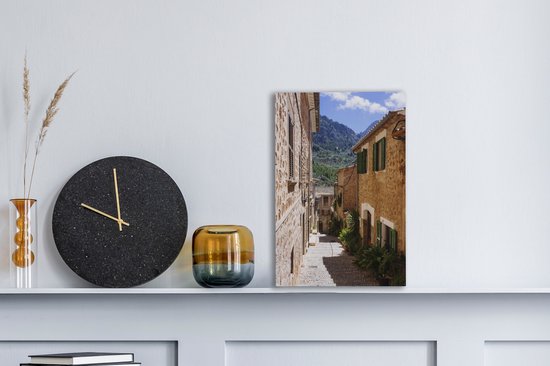 Tableau sur toile Rues et maisons en pierre de la place Fornalutx, Majorque - 20x30 cm - Décoration murale