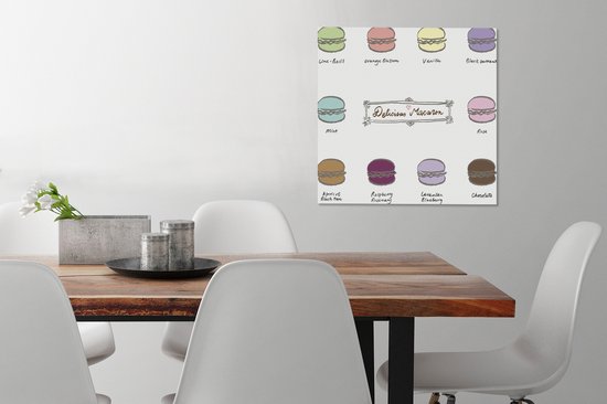 Tableau toile Macaron - Couleurs - Illustration - 50x50 cm - Décoration murale