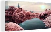 Canvas Schilderij Park in Tokio, Japan met meer omringd door Sakura bomen met kersenbloesem - 40x20 cm - Wanddecoratie