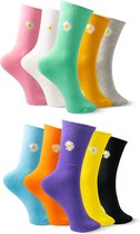 Jolly Socks - Hoge sokken dames - Grappige sokken - Sokken Dames - Funny socks - Vrolijke sokken - Leuke sokken - Bloemen sokken - Maat 35-42 - 10 Paar