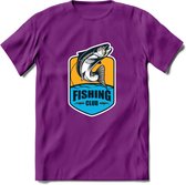 Fishing - Vissen T-Shirt | Grappig Verjaardag Vis Hobby Cadeau Shirt | Dames - Heren - Unisex | Tshirt Hengelsport Kleding Kado - Paars - L