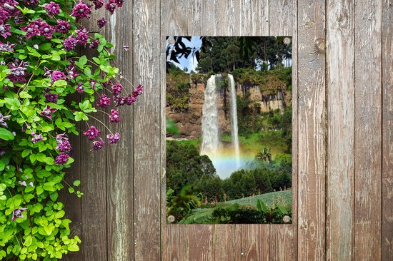 Tuindecoratie Waterval - Planten - Regenboog - 40x60 cm - Tuinposter - Tuindoek - Buitenposter