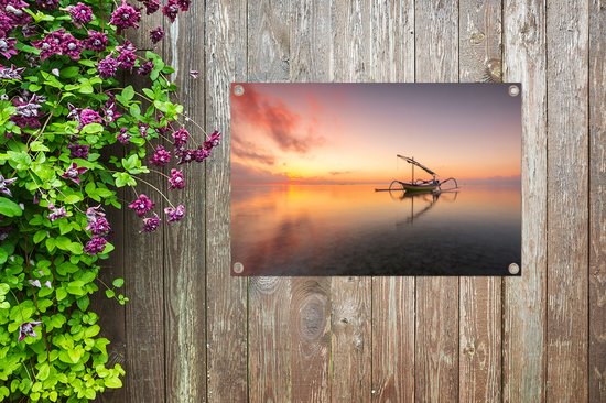 Tuinposter 60x40 cm - Tuindecoratie Afbeelding van een zonsondergang in Bali - Poster voor in de tuin - Buiten decoratie - Schutting tuinschilderij - Tuindoek muurdecoratie - Wanddecoratie balkondoek
