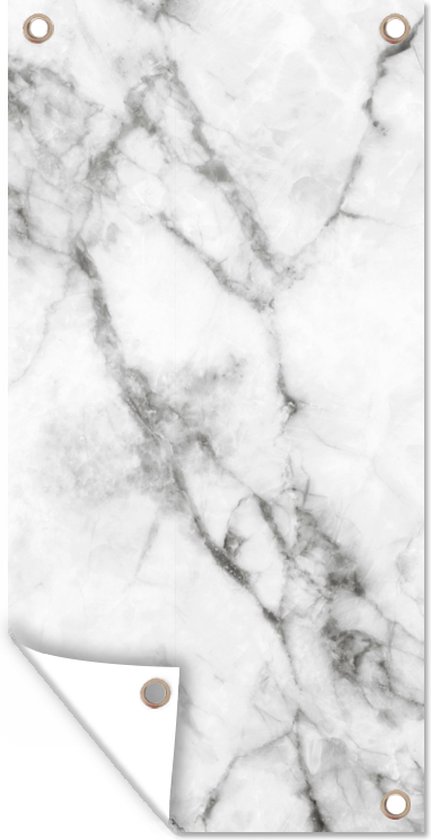 Tuinposter Marmer - Luxe - Wit - 30x60 cm - Tuindoek - Buitenposter Tuinposter Marmer - Luxe - Wit - 30x60 cm