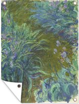 Tuin decoratie Het pad door de irissen - Schilderij van Claude Monet - 30x40 cm - Tuindoek - Buitenposter