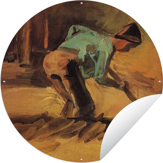 Tuincirkel Man stooping with stick or spade - Schilderij van Vincent van Gogh - 60x60 cm - Ronde Tuinposter - Buiten