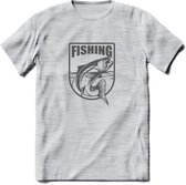 Fishing - Vissen T-Shirt | Grappig Verjaardag Vis Hobby Cadeau Shirt | Dames - Heren - Unisex | Tshirt Hengelsport Kleding Kado - Licht Grijs - Gemaleerd - L