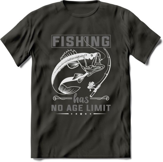 Fishing Has No Age Limit - Vissen T-Shirt | Grijs | Grappig Verjaardag Vis Hobby Cadeau Shirt | Dames - Heren - Unisex | Tshirt Hengelsport Kleding Kado - Donker Grijs - XL