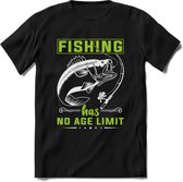 Fishing Has No Age Limit - Vissen T-Shirt | Groen | Grappig Verjaardag Vis Hobby Cadeau Shirt | Dames - Heren - Unisex | Tshirt Hengelsport Kleding Kado - Zwart - XL