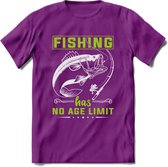 Fishing Has No Age Limit - Vissen T-Shirt | Groen | Grappig Verjaardag Vis Hobby Cadeau Shirt | Dames - Heren - Unisex | Tshirt Hengelsport Kleding Kado - Paars - M