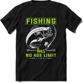 Fishing Has No Age Limit - Vissen T-Shirt | Groen | Grappig Verjaardag Vis Hobby Cadeau Shirt | Dames - Heren - Unisex | Tshirt Hengelsport Kleding Kado - Zwart - M