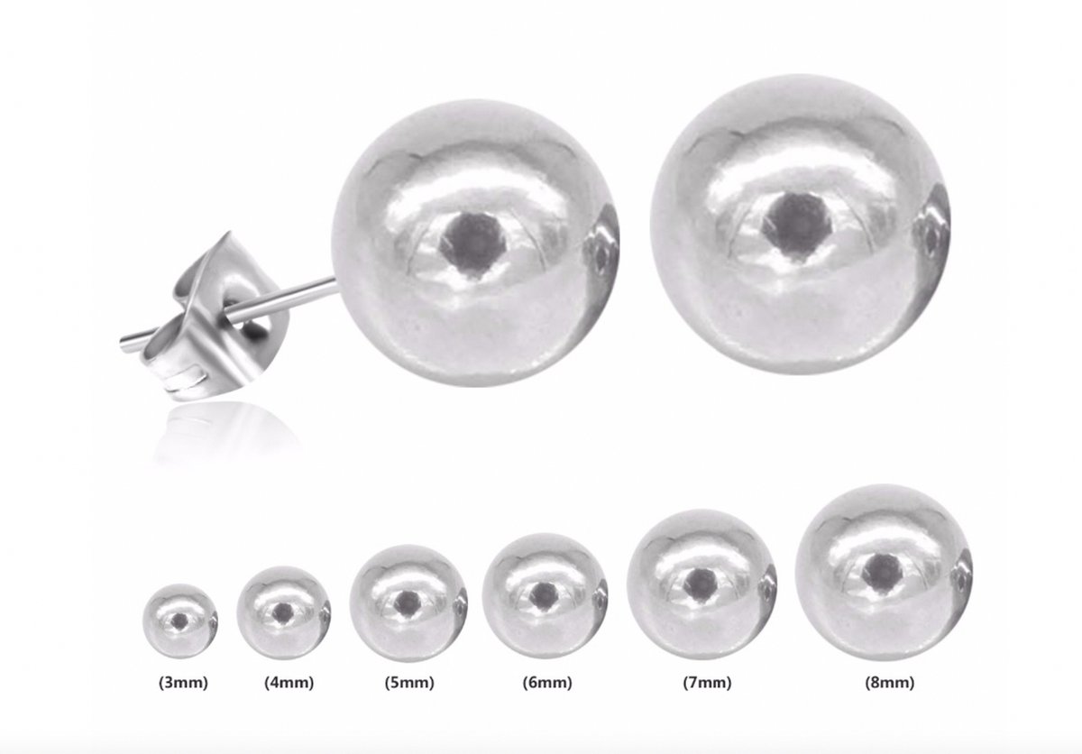 Zilveren studs oorbellen - mannen - vrouwen - set - 6 paar- 12 stuks - unisex
