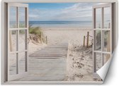 Trend24 - Behang - Venster - Uitzicht Op Het Strand - Behangpapier - Fotobehang Natuur - Behang Woonkamer - 210x150 cm - Incl. behanglijm