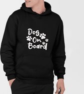 Dog On Board Hoodie, Funny Hoodies, Unique Gift for Dog Lovers, Hooded Sweatshirt With Cute Paw, Quality Unisex Hooded Sweatshirt, D004-058B, XXL, Zwart