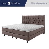 Luna Bedden - Boxspring Bella - 140x210 Compleet Bruin Gecapitonneerd Bed
