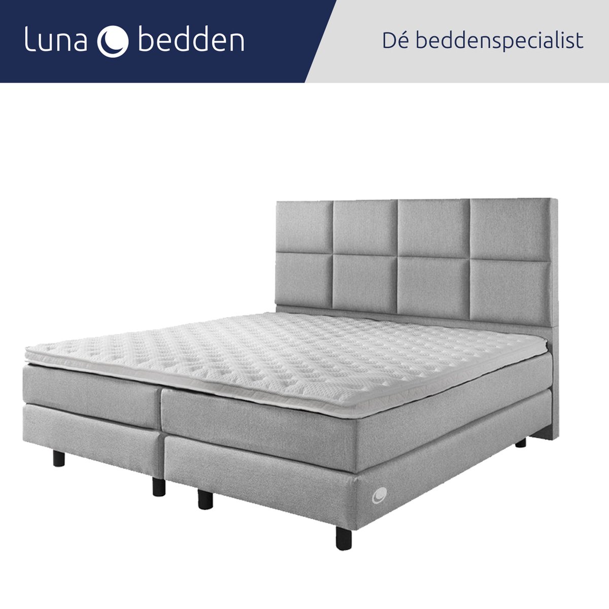 Luna Bedden - Boxspring Bella - 140x210 Compleet Grijs 8vaks Bed
