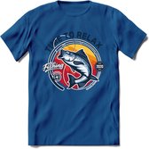 Fishing - Vissen T-Shirt | Grappig Verjaardag Vis Hobby Cadeau Shirt | Dames - Heren - Unisex | Tshirt Hengelsport Kleding Kado - Donker Blauw - XL
