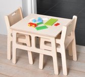 Kindertafel met stoeltjes - 1 tafel en 2 stoelen - Kindermeubel - Kinder speeltafel - Zithoogte stoel 30cm - Berken multiplex - Van Aaken Design - Incl. 100ml Meubellak op waterbas