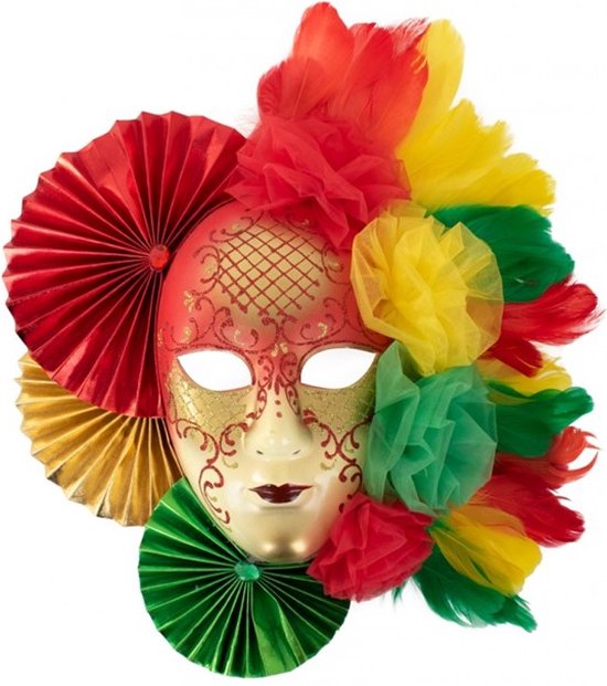 Masque de Décoration rouge/jaune/vert 40 x 40 cm - Fête à thème défilé carnaval limbourgeois 40 x 40 cm.