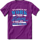 Liever Vissen Dan Werken - T-Shirt | Grappig Verjaardag Vis Hobby Cadeau Shirt | Dames - Heren - Unisex | Tshirt Hengelsport Kleding Kado - Paars - S